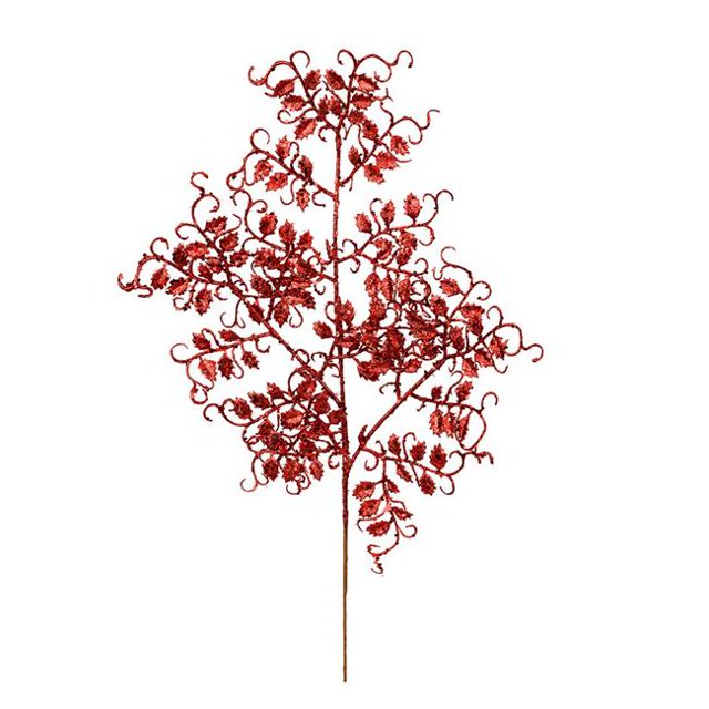Vickerman L186303 22 in. Red Glitter Mini Ruscus Leaf Spray, 12 per Bag
