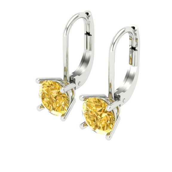 1 Ct Round Cut Drop Dangle Yellow Natural Citrine 18K White Solid Solid Gold Everyday Dainty Earrings Lever Back