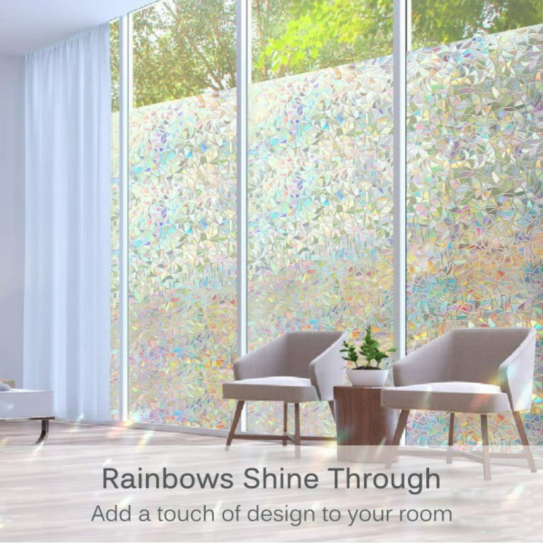 Windimiley Window Privacy Film Stained Glass Window Clings 3D Rainbow  Decorative Stickers Bathroom Non Adhesive Static Cling Frosted Holographic  Sun