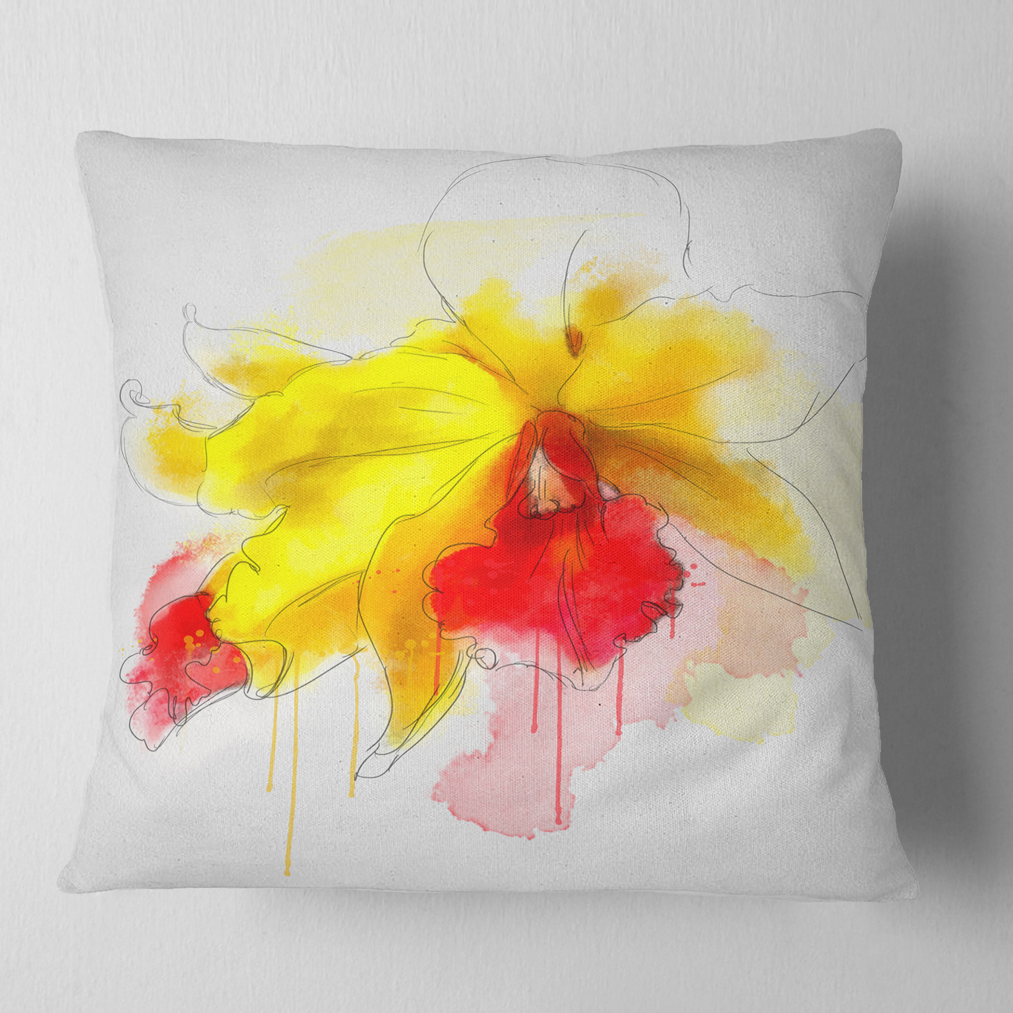 Designart Yellow Iris Flower with Red Splashes - Floral Throw Pillow - 18x18