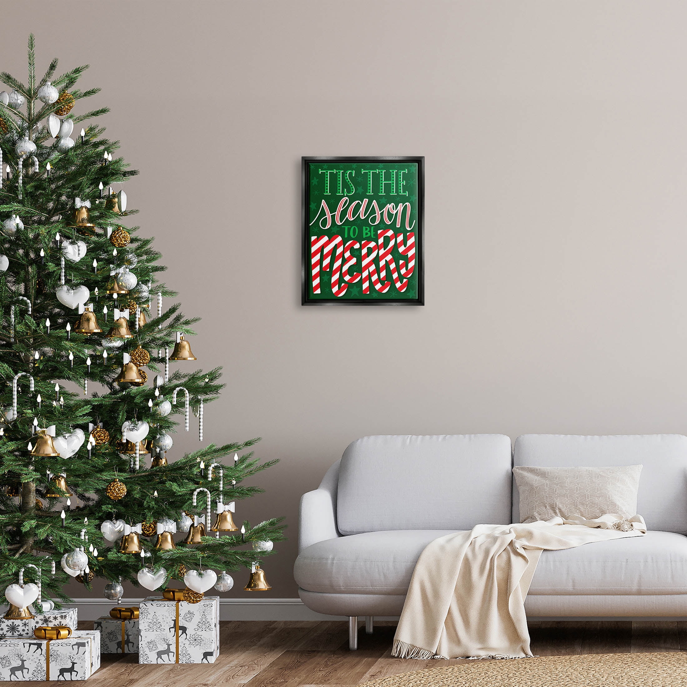 Tis The Season To Be Merry Patterned Holiday Graphic Art Jet Black Framed Art Print Wall Art