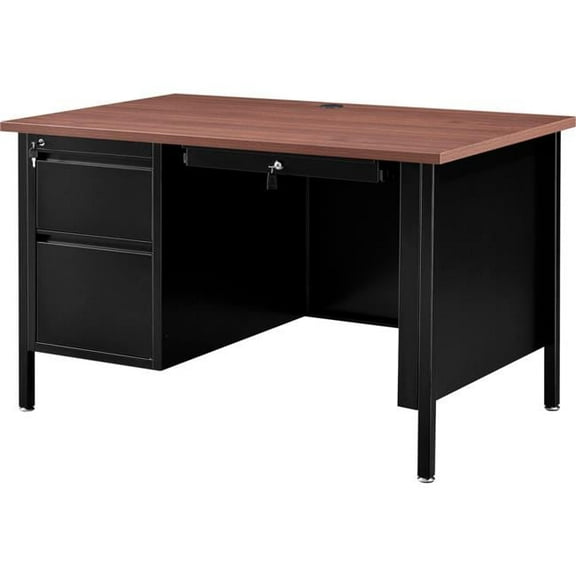 Interion Steel Teachers Desk with Mahogany Top & Black Frame - 48 x 30 in.