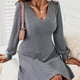 thumbnail image 5 of Vestido de manga larga de color sólido de punto con cuello en V de moda sexy casual para mujer Pompotops  hdfakjf8486, 5 of 8