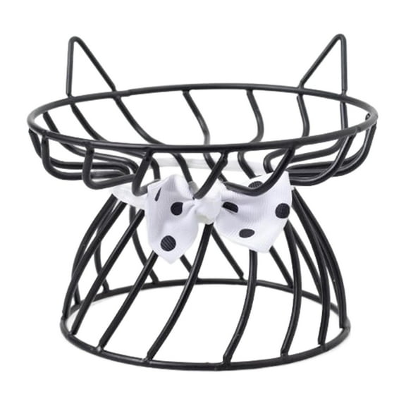 Pet Ceramic Bowl Iron Stand Cat Food Bowl Water Bowl Neck Protector Black Bow Bracket
