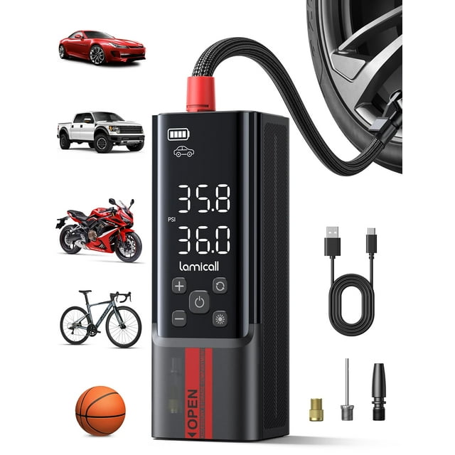 Compresor de aire portátil, inflador de neumáticos Lamicall, 150 PSI