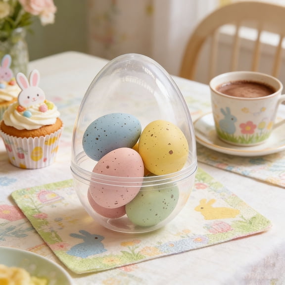 Jumbo Fillable Easter Eggs with Handle,Translucent Colors Plastic Giant Eggs, Empty Large Easter Basket Stuffers with Handles for Treats Hunts Party Favors Prize Gifts Spring Decorations
