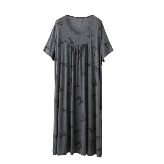 Tnhcen Women's Plus Size Nightgown, Short Sleeve Sleep Dress, Soft Modal Blend Loungewear, Cute Bowknot Print, Loose Fit Comfortable Sleepwear for Women, XL 2XL
