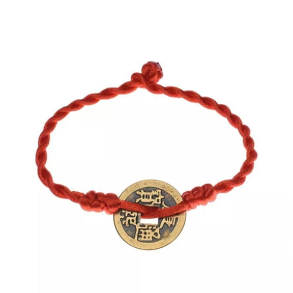 GKNET Bangle Lucky Red String Feng Shui Copper Coin Bracelet Handmade Adjustable-style 01
