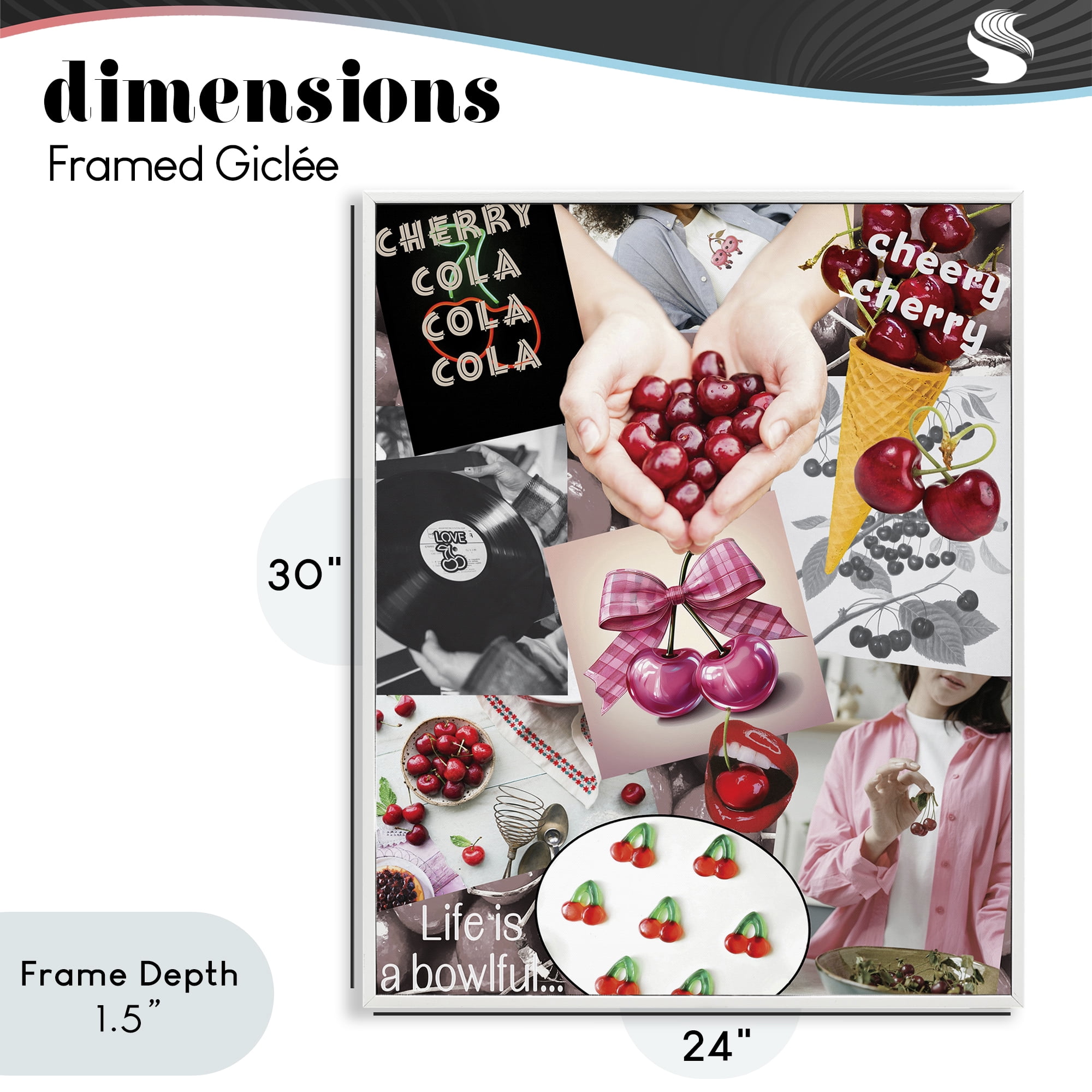 Stupell Industries Retro Cherry Mood Board White Framed Giclee Art, design by Grotto Studios