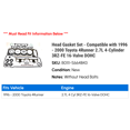 thumbnail image 2 of Head Gasket Set - Compatible with 1996 - 2000 Toyota 4Runner 2.7L 4-Cylinder 3RZ-FE 16-Valve DOHC 1997 1998 1999, 2 of 2