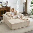 thumbnail image 4 of Oversized Chaise Lounge Chair, 54 * 61" Indoor Cloud Plush Corduroy Floor Sofa Bed Deep Seat No Assembly Couch for Living Room, Lignt Tan, 4 of 8