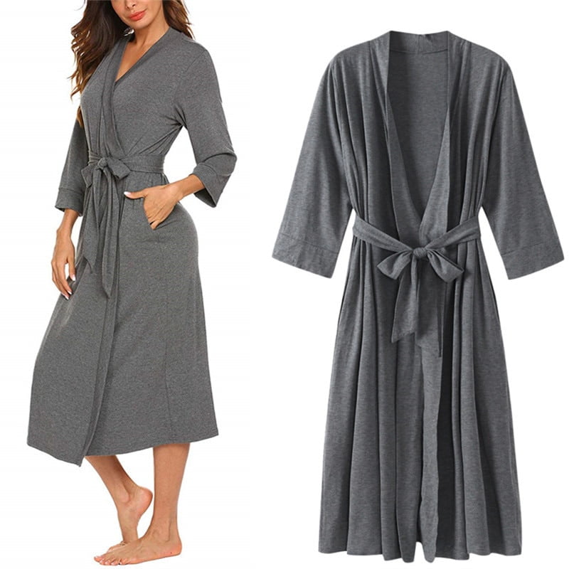 a.Jesdani Women Kimono Robes Lightweight Cotton Long Robe Knit Bathrobe