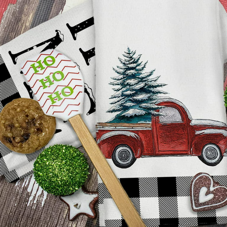 JOOCAR Christmas Kitchen Towels, Green and Black Buffalo Plaid Christmas  Truck Christmas Towels for Home Kitchen Holiday Decoration Housewarming  Gift Towel Set of 4 