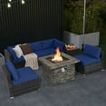 thumbnail image 1 of Costway 7 PCS Patio Furniture Set with 50,000 BTU Fire Pit Table Wicker Sofa Set with Cushions Navy, 1 of 10