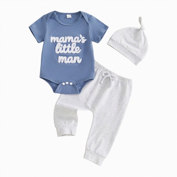 Splozh Preemie Boy Clothes 3 6 12 18 Months Newborn Baby Boy Clothes Long Sleeve Romper Shirt Tops Pants Summer Fall Outfits Cute Hat,Blue,12-18 Months