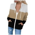 thumbnail image 2 of Olyvenn Fashion for way less Women's Color Block Hooded Sweatshirt Zip Up Long Sleeve Drawstring Pullover Hoodie Outwear with Pockets White 12, 2 of 5