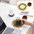 thumbnail image 3 of Handmade Crochet Coaster Set with Mini Storage Basket, Boho Floral Rose Coasters for Coffee Table, Vintage 3D Flower Drink Mat, Unique Housewarming & Wedding Gift(C), 3 of 5