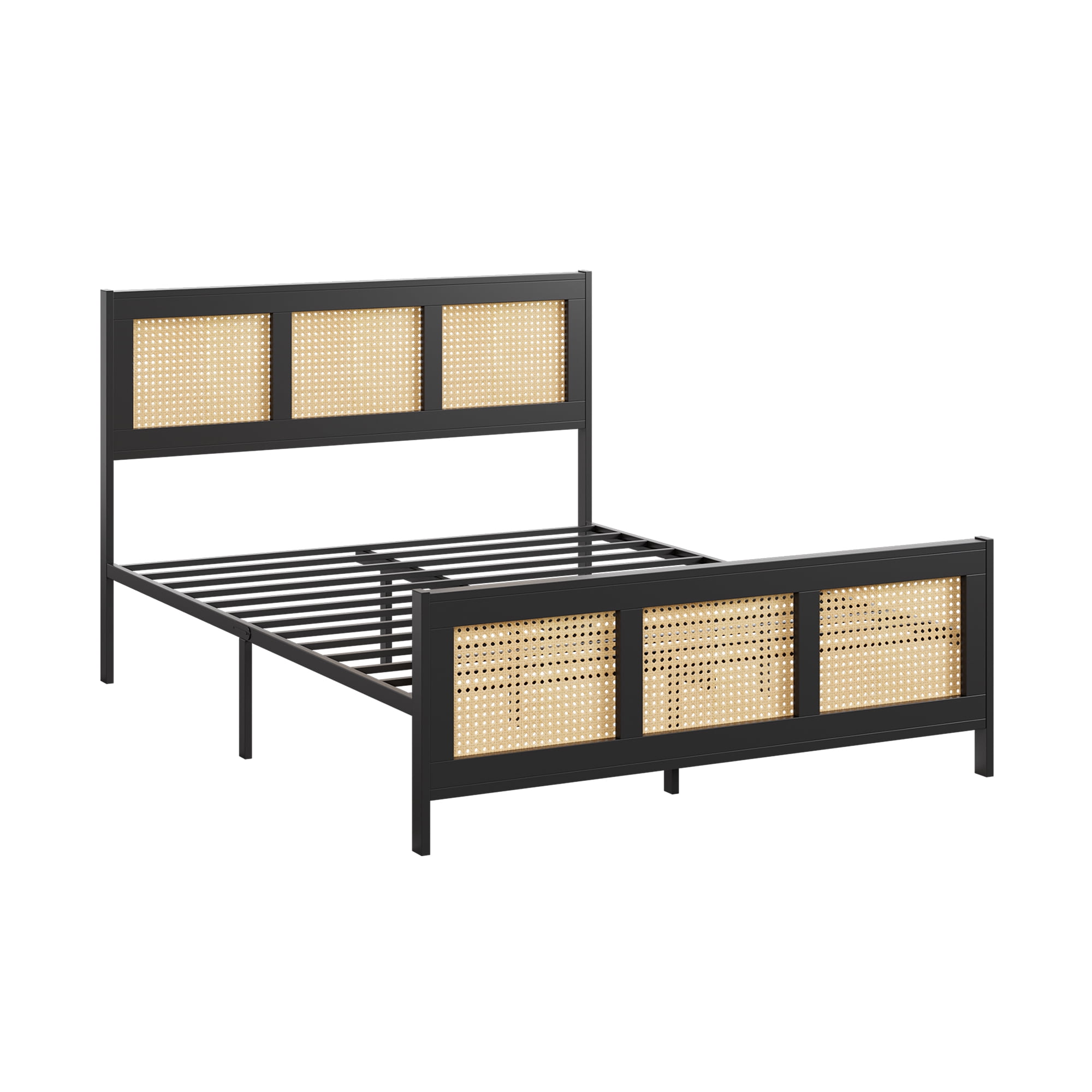 Full/Queen/King Size Bed Frame with Headboard, Bo-hemian Rattan Platform Bed Frame with Strong Metal Slats Support, No Box Spring Needed, Noise-Free Design