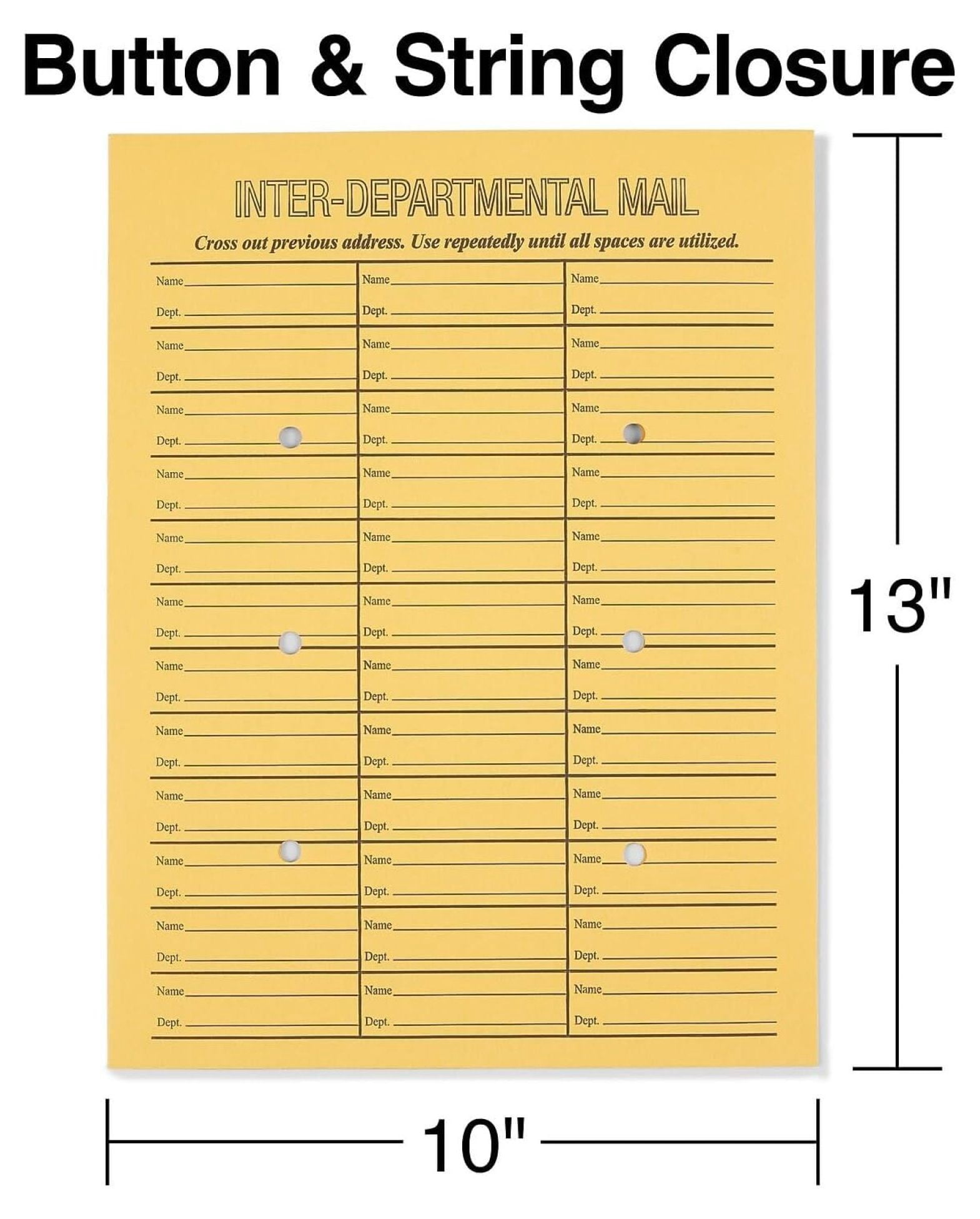 Interoffice Envelopes 10x13, Button & String Closure, Brown Mail Envelopes 100 Pack, Reusable Office Envelopes for Document Mailing, Business & School Use