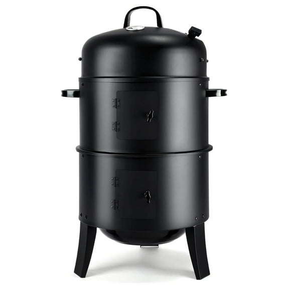 32" Vertical Charcoal Smoker Grill, Heavy-Duty BBQ Grill with Built-in Thermometer, 3 in 1 Grill and Smoker, Portable Meat Cooker with for Outdoor Barbecue Cooking