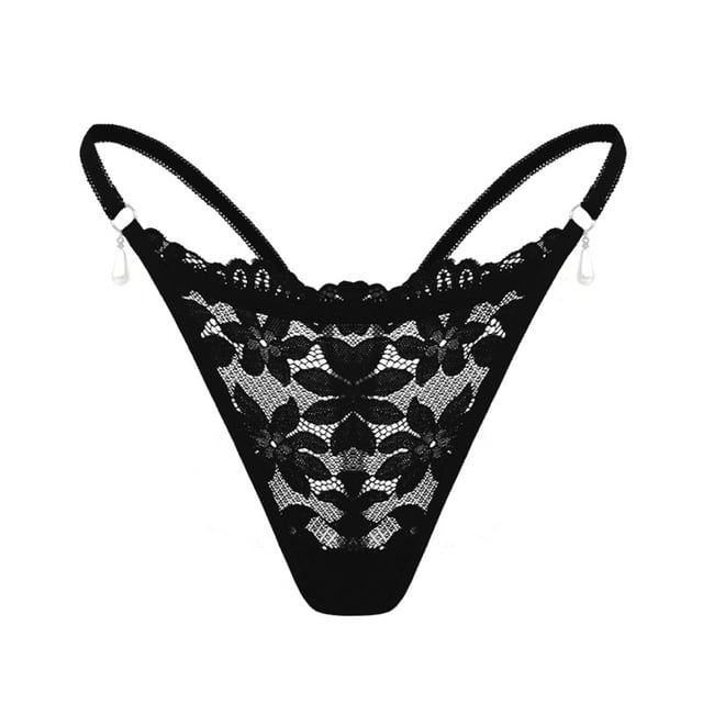 AWZXDE String Élégant en Dentelle Florale pour Femmes avec Pendentif Perle Confortable Taille Basse g-String pour Boudoir Mode