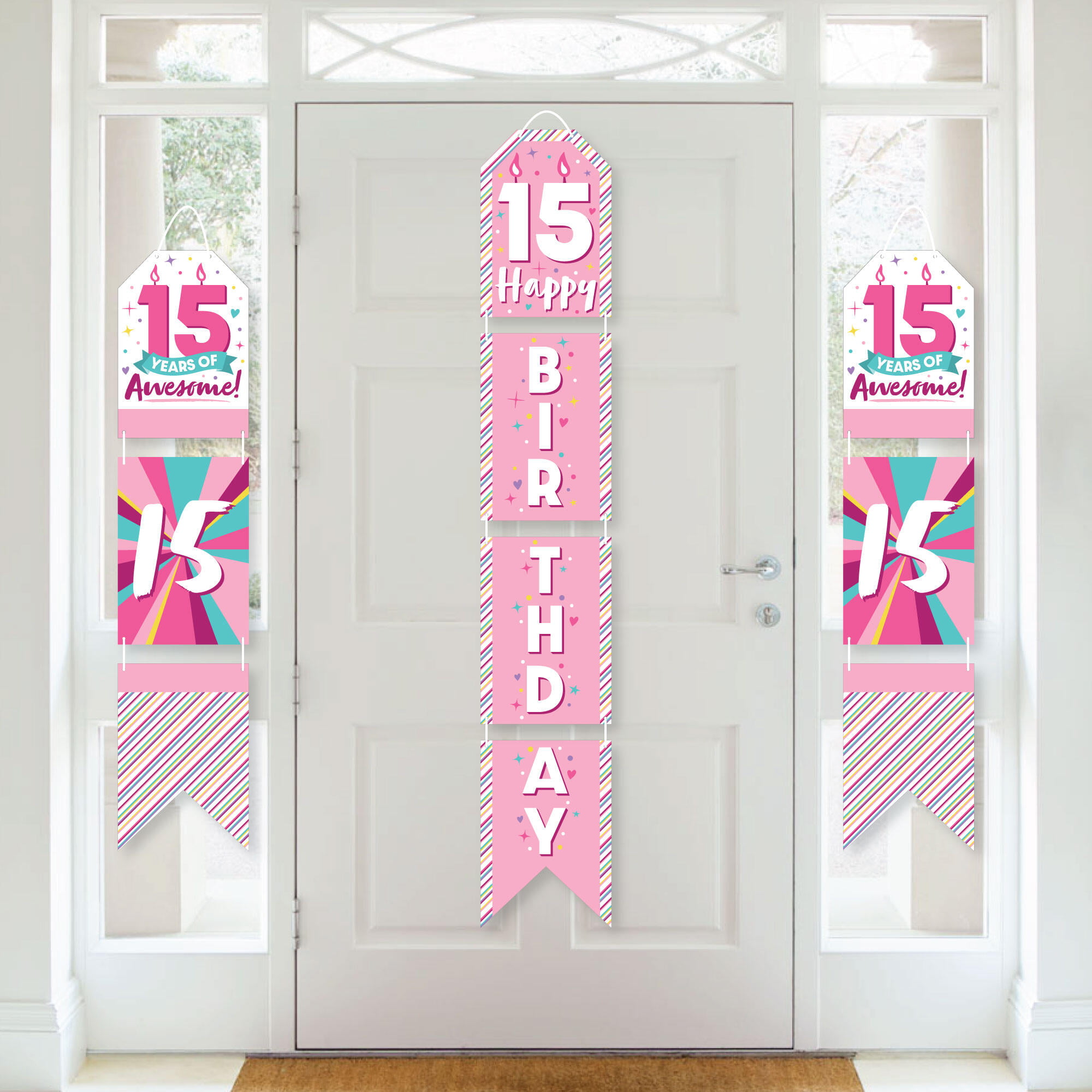 10 Patterns Happy Birthday Banner Party Supplies Birthday Decorations Official Porch Sign Door Hanging Banner Birthday Door Sign Teenager Party Decorations with Ropes and Glue Points 16th