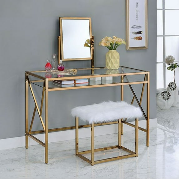 William's Home Furnishing Champagne Lismore Vanity with Stool