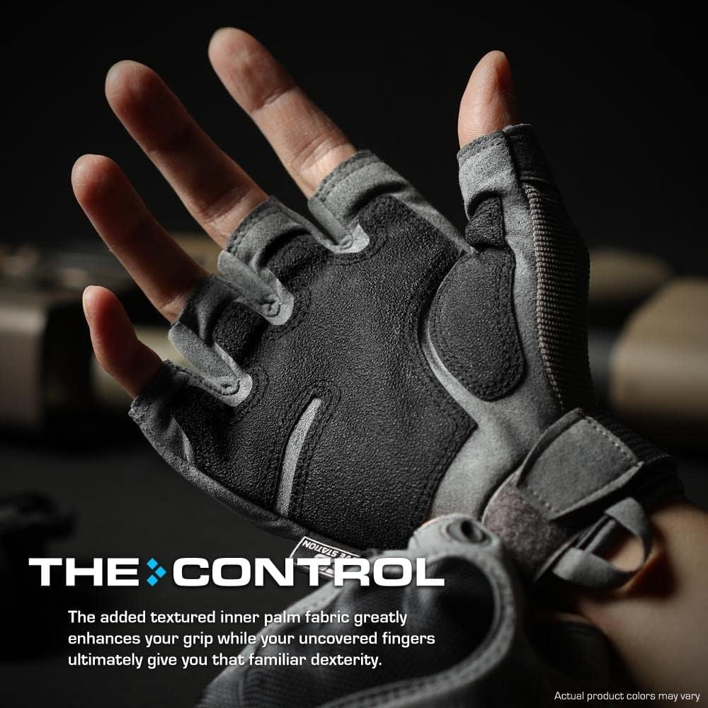 Glove Station- Fingerless Knuckle Gloves for Men - Motorcycle Gloves for Driving, Hiking, or Work - Gray/Large
