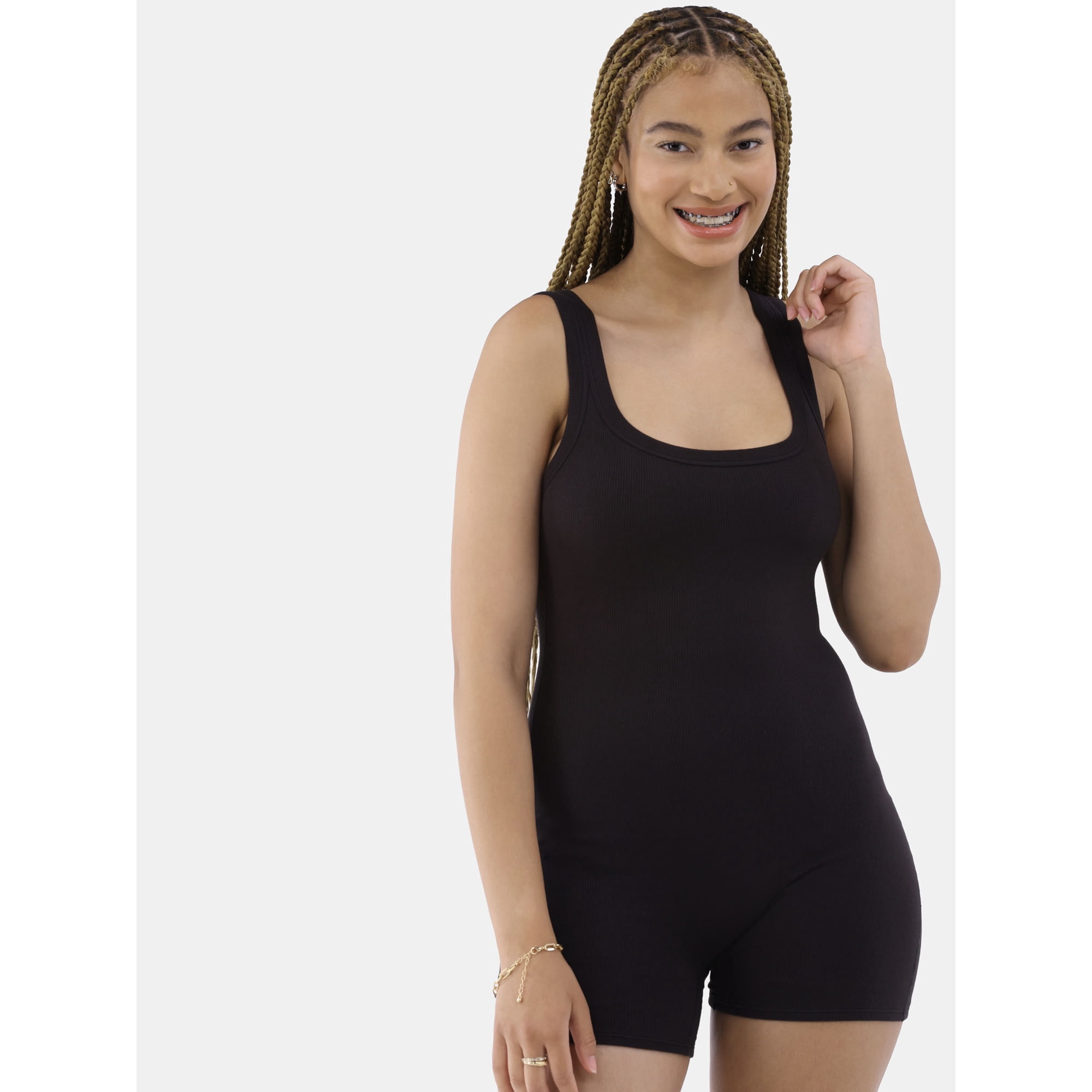 No Boundaries Cotton Stretch Ribbed Cozy Romper, Women’s XS-XXXL