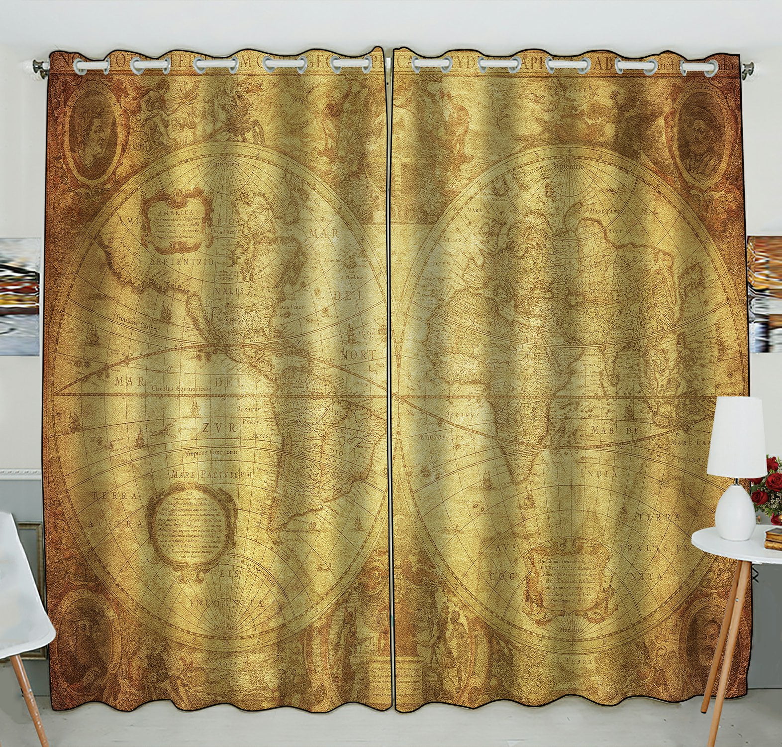 PHFZK Global Map Window Curtain Ancient World Map Window
