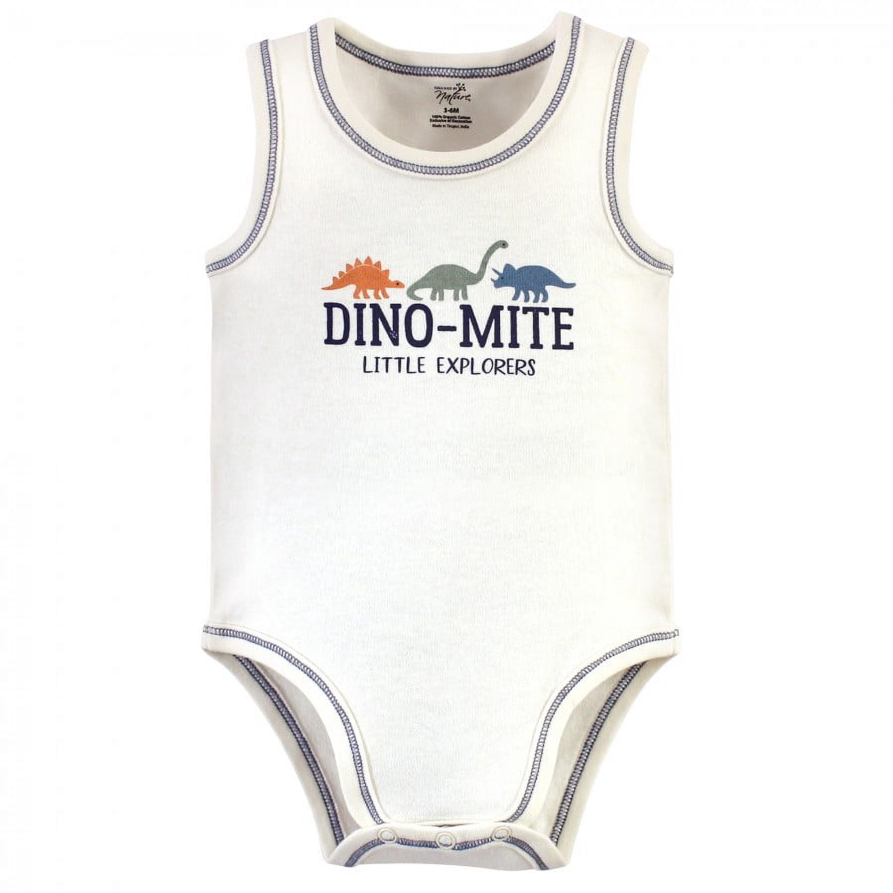 Touched by Nature Baby Boy Organic Cotton Bodysuits 5pk, Bold Dinosaurs, 3-6 Months