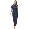 thumbnail image 2 of Usloyux Women's 2 Piece Outfits Short Sleeve Collared Shirt and Pants Matching Lounge Set Solid Casual Tracksuit with Elastic Waist, Navy L, 2 of 8
