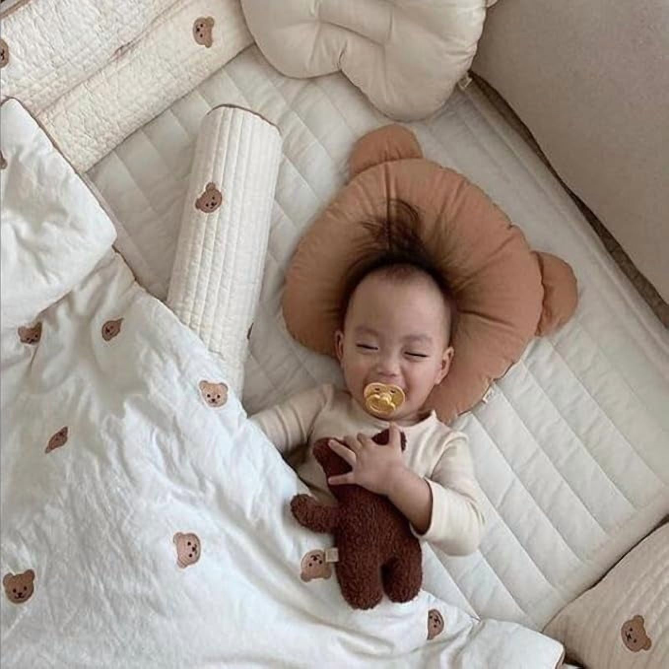 Toddler Pillow Ergonomic Design for Protecting Baby Spine Curve Pure Cotton Flat Pillow Designd Specially for Children-Beige Rabbit
