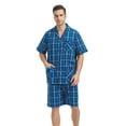 thumbnail image 3 of Men Cotton Pajama Shorts For Men Lightweight Plaid Soft Nightwear Short Sleeves PJS With Pockets, 3 of 5