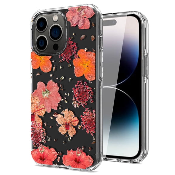 Reiko Pressed Dried Flower Design Phone Case for iPhone 14 Pro in Red