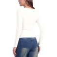 thumbnail image 3 of Women's Square Neck Tops Long Sleeve Shirred Fitted Stretch Casual Basic Blouse L White, 3 of 6