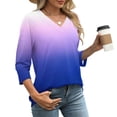 thumbnail image 4 of Yuyuzo Hauts 3/4 pour Femmes T-Shirts à Col Rond à Blocs de Couleur Haut d'Été T-Shirts Amples, 4 of 7