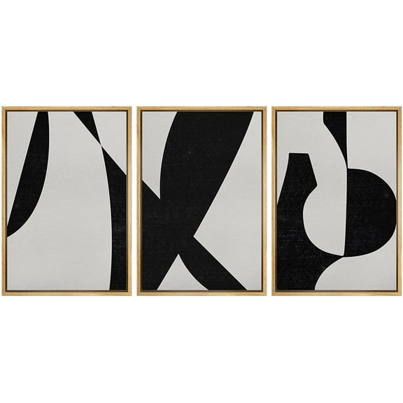 wall26 Framed Wall Art Print Set Boho Black and Gray Mid Century Polygons Abstract Patterns Digital Art Modern Art Bohemian Chic Relax/Calm for Living Room, Bedroom, Office - 24"x36"x3 Natu