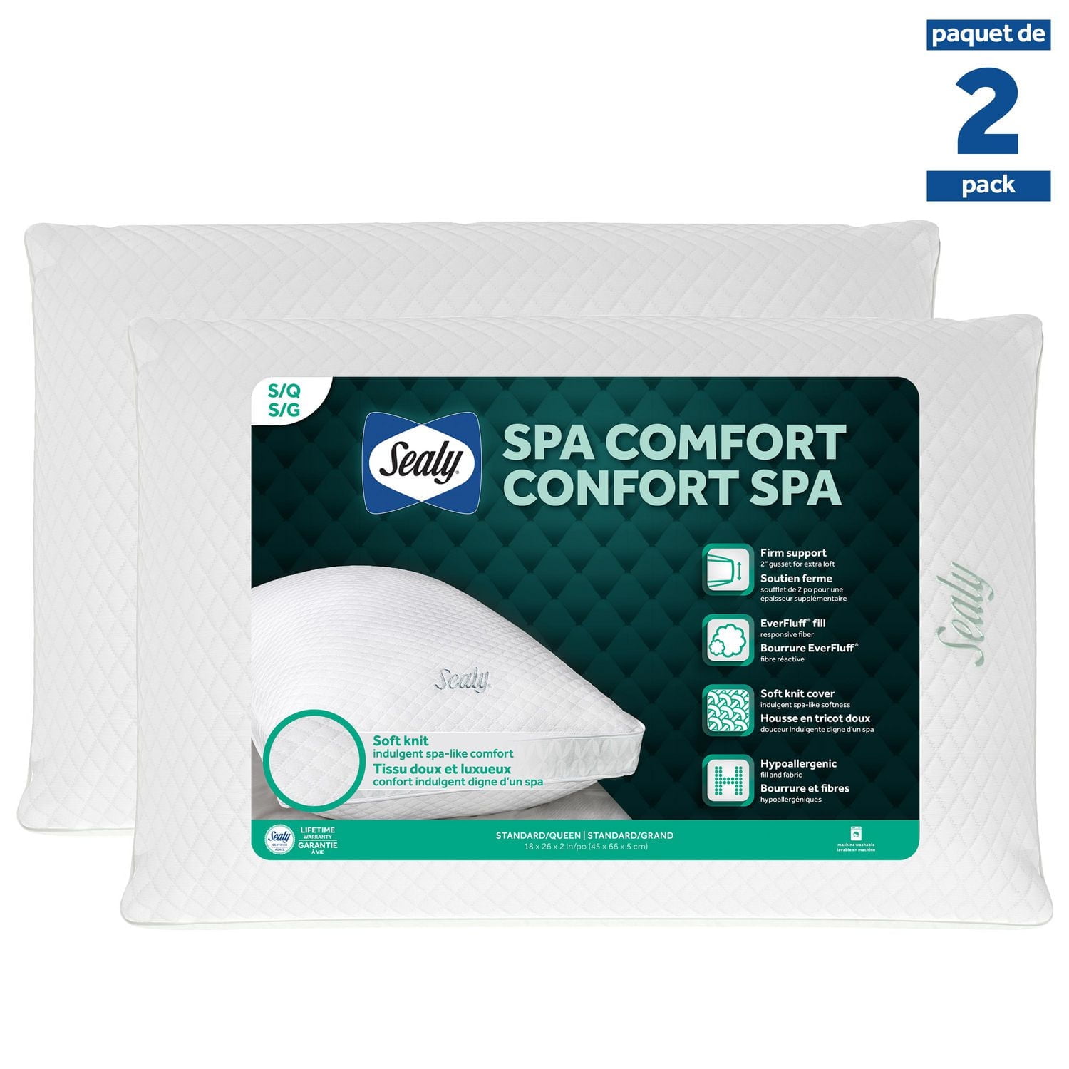 Sealy Spa Comfort Firm Support Bed Pillow, Sealy Spa Com Pil