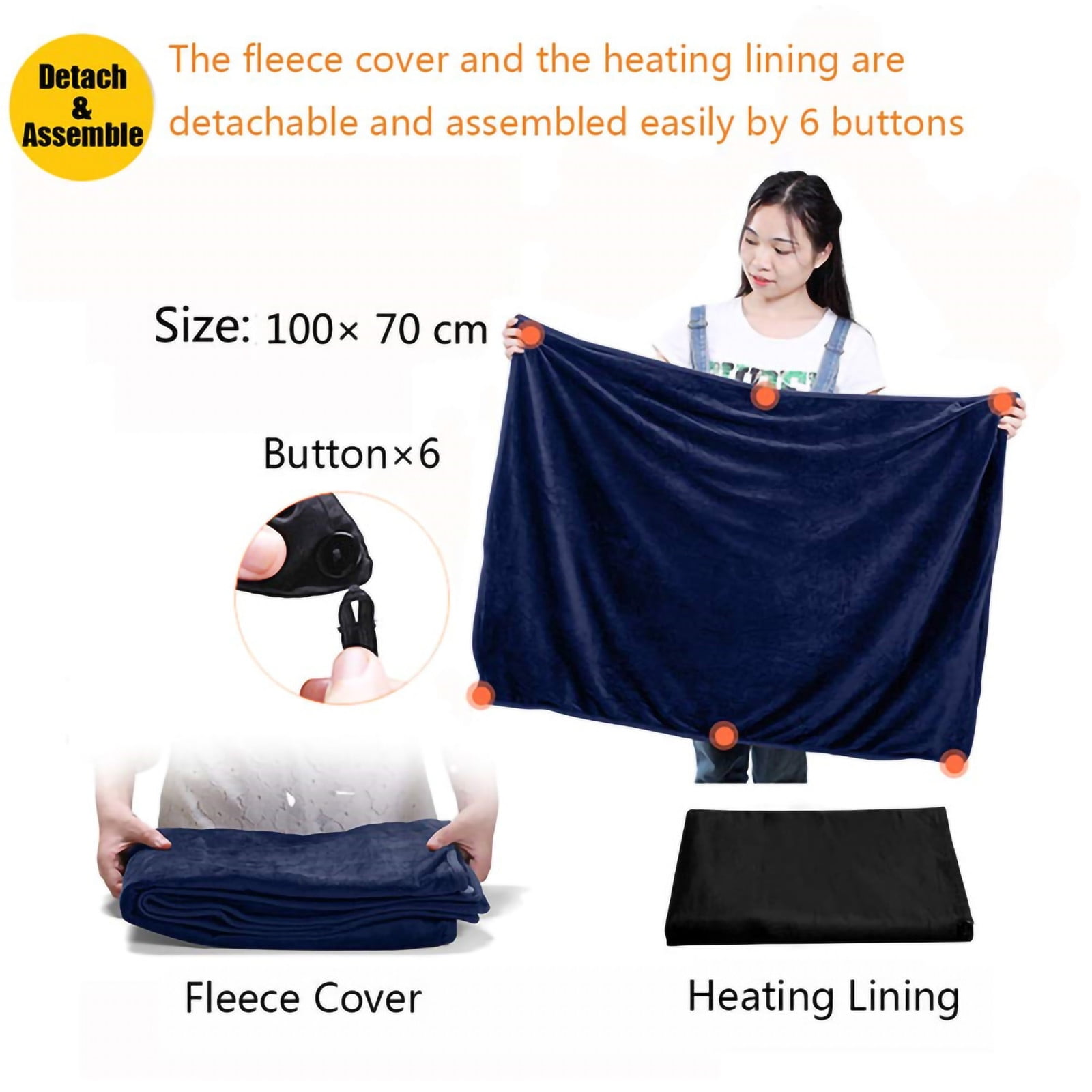 Portable Heated Shawl, Heated Shawl Wraps for Women, Heated Shawl Blanket, Electric Wearable USB Heated Blanket, USB Heated Warm Fleece Shawl, Shawl Heating Blanket for Travel Home, Blue