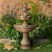 Arosco 43" High Large Italian Outdoor Decor Sand Stone Floor Fountain with Light LED 3-Tier Outside Garden Patio