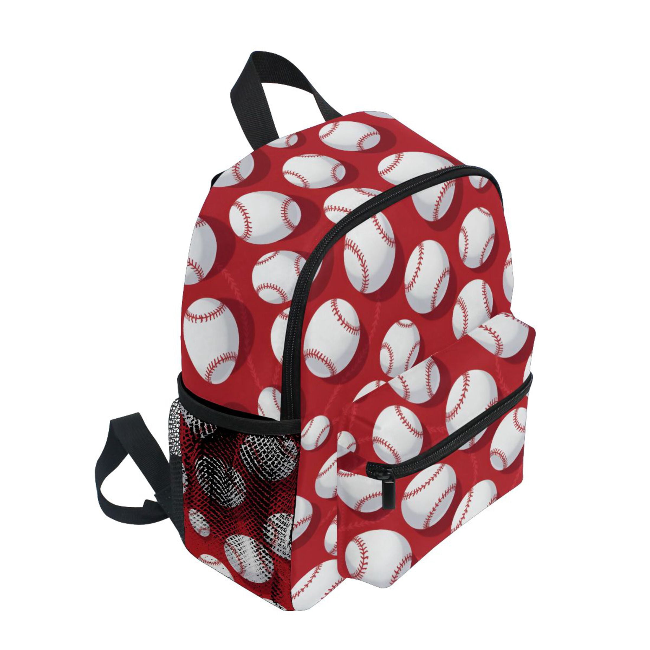 Baseball Exercise Red Pattern Mini Backpack Cute Small Backpack with Chest Strap and Whistle Ages 3-8