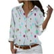 thumbnail image 1 of Camisetas de Mujer Casual, Manga Larga Impresa Solapa Botón Arriba Blusa, Ajuste Regular Poliéster Superior, 1 of 5
