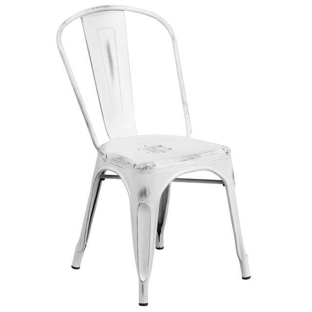 Bowery Hill Metal Dining Chair, Distressed White (Set of 2)