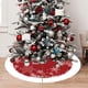 thumbnail image 4 of Alfombra redonda para el árbol de Navidad de 39" • Respaldo antideslizante de goma • Alfombra de decoración navideña de poliéster rojo para el salón • 39x39 pulgadas, 4 of 6