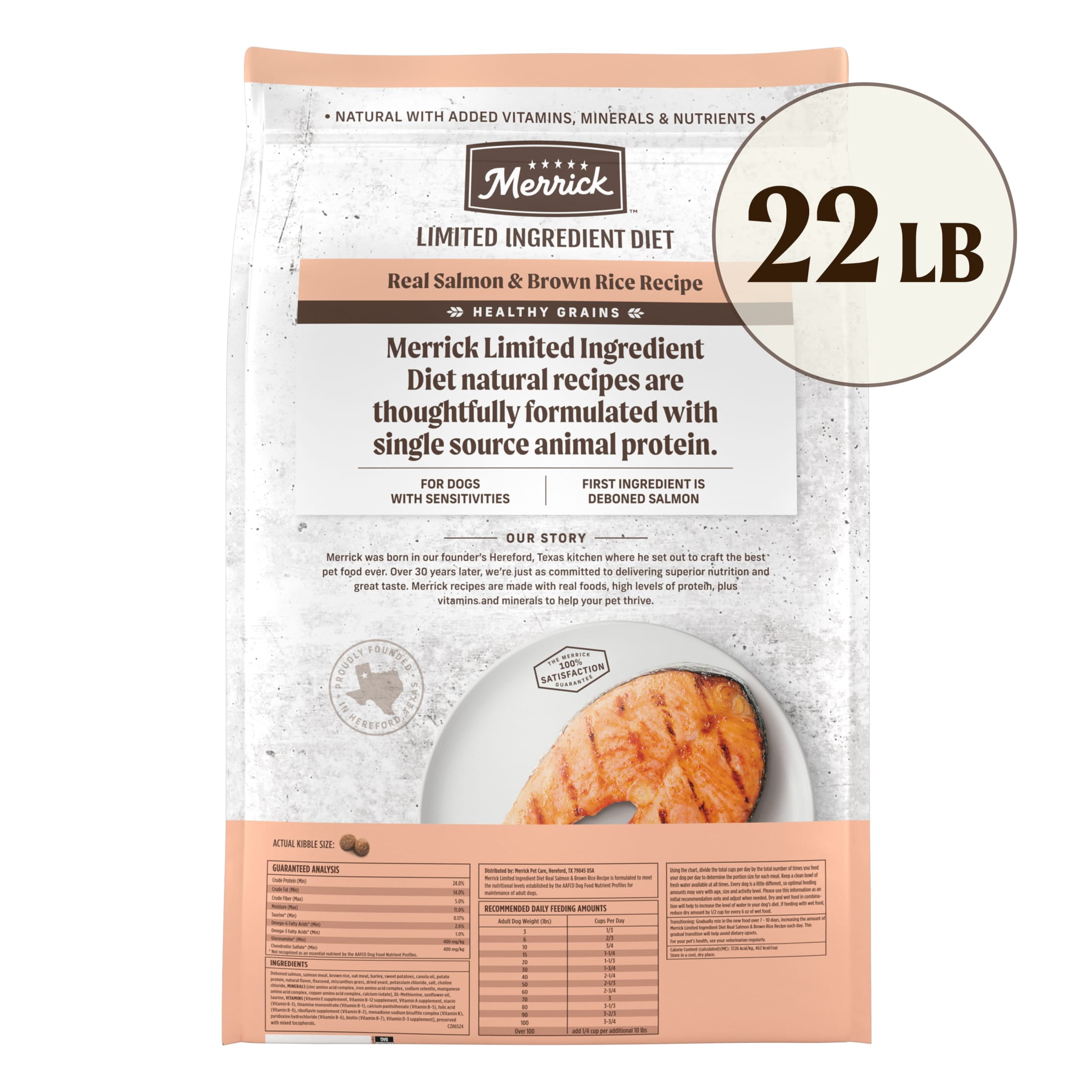 Merrick Limited Ingredient Real Salmon & Sweet Potato Dry Dog Food, Grain Free, 22 lb Bag