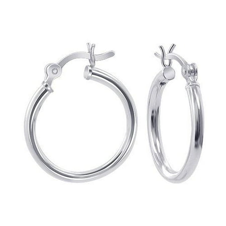 2mm Large Hoop Earrings - Sterling Silver 2mm x 15mm Small Hoop Earrings Click Down - 1 Pair