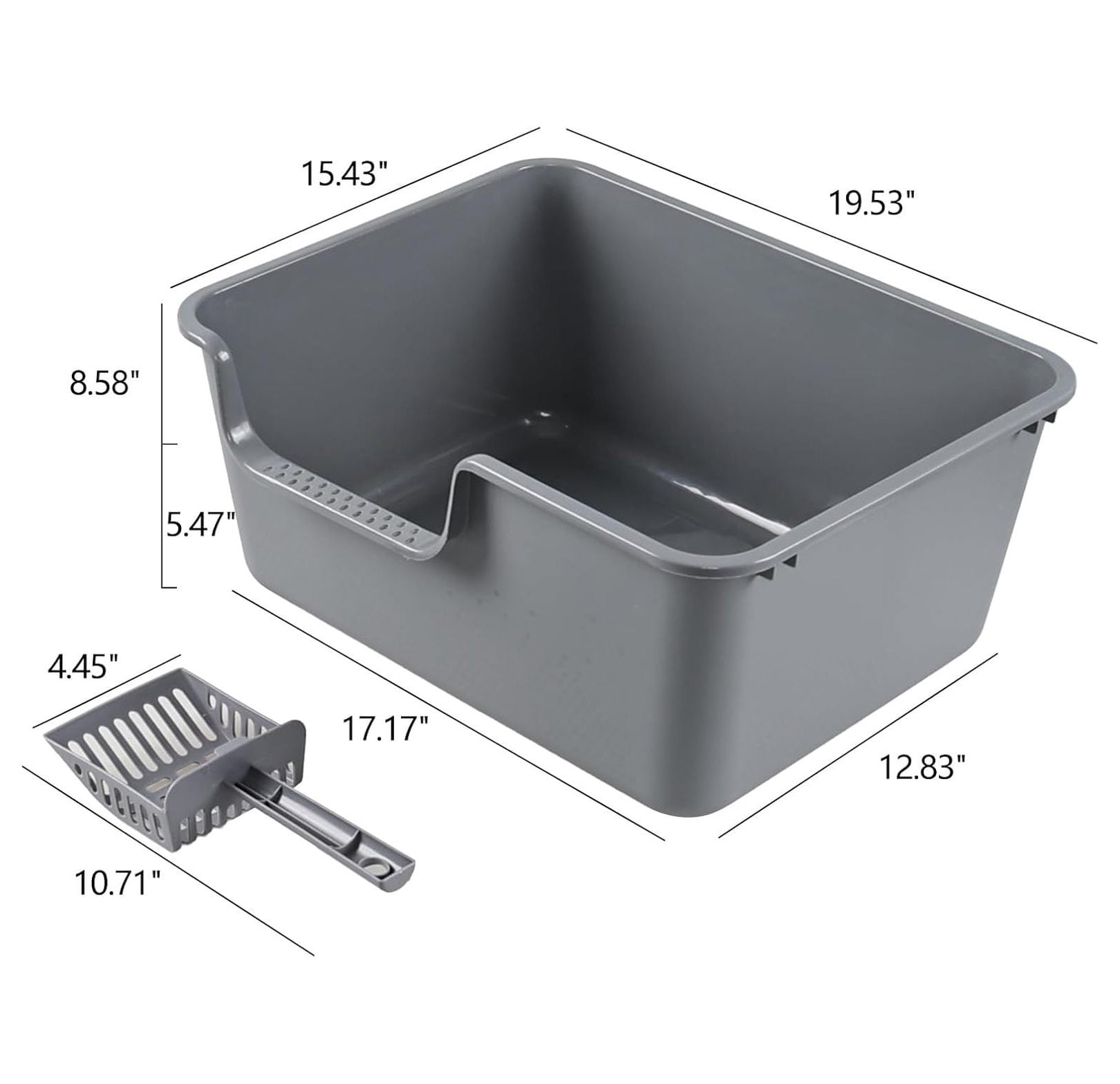 4-Pack Cat Litter Box with High Sides, Grey Open Top Litter Box
