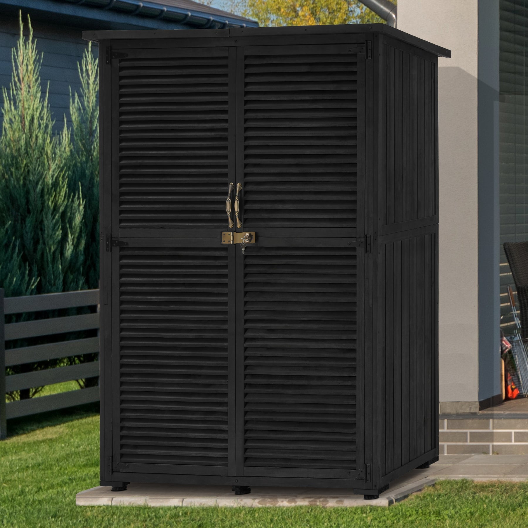 MCombo Outdoor Wood Storage Cabinet, Garden Tool Shed 1900