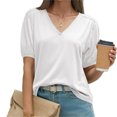 thumbnail image 4 of Summer Short Sleeve Women V Neck Solid Puff Sleeve T Shirt, 4 of 6
